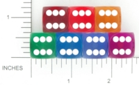 Dice : D6 CLEAR SHARP SOLID BGSHOP PRECISION BACKGAMMON FIVE EIGHTS LARGE PIPS 01