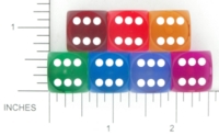 Dice : D6 CLEAR SHARP SOLID BGSHOP PRECISION BACKGAMMON FIVE EIGHTS SMALL PIPS 01