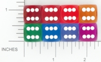 Dice : D6 CLEAR SHARP SOLID BGSHOP PRECISION BACKGAMMON NINE SIXTEENTHS LARGE PIPS 01