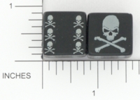 Dice : D6 OPAQUE ROUNDED SOLID BLACK UNKNOWN SKULL AND CROSSBONES 02