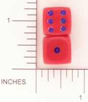 Dice : D6 OPAQUE ROUNDED SOLID RED BLUE PIPS 01
