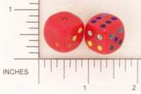 Dice : D6 OPAQUE ROUNDED SOLID RED MULTI COLOR PIPS 01