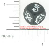 Dice : NON NUMBERED OPAQUE ROUNDED SOLID CRYSTAL CASTE CUSTOM FLAMING SKULL SPIDER 01